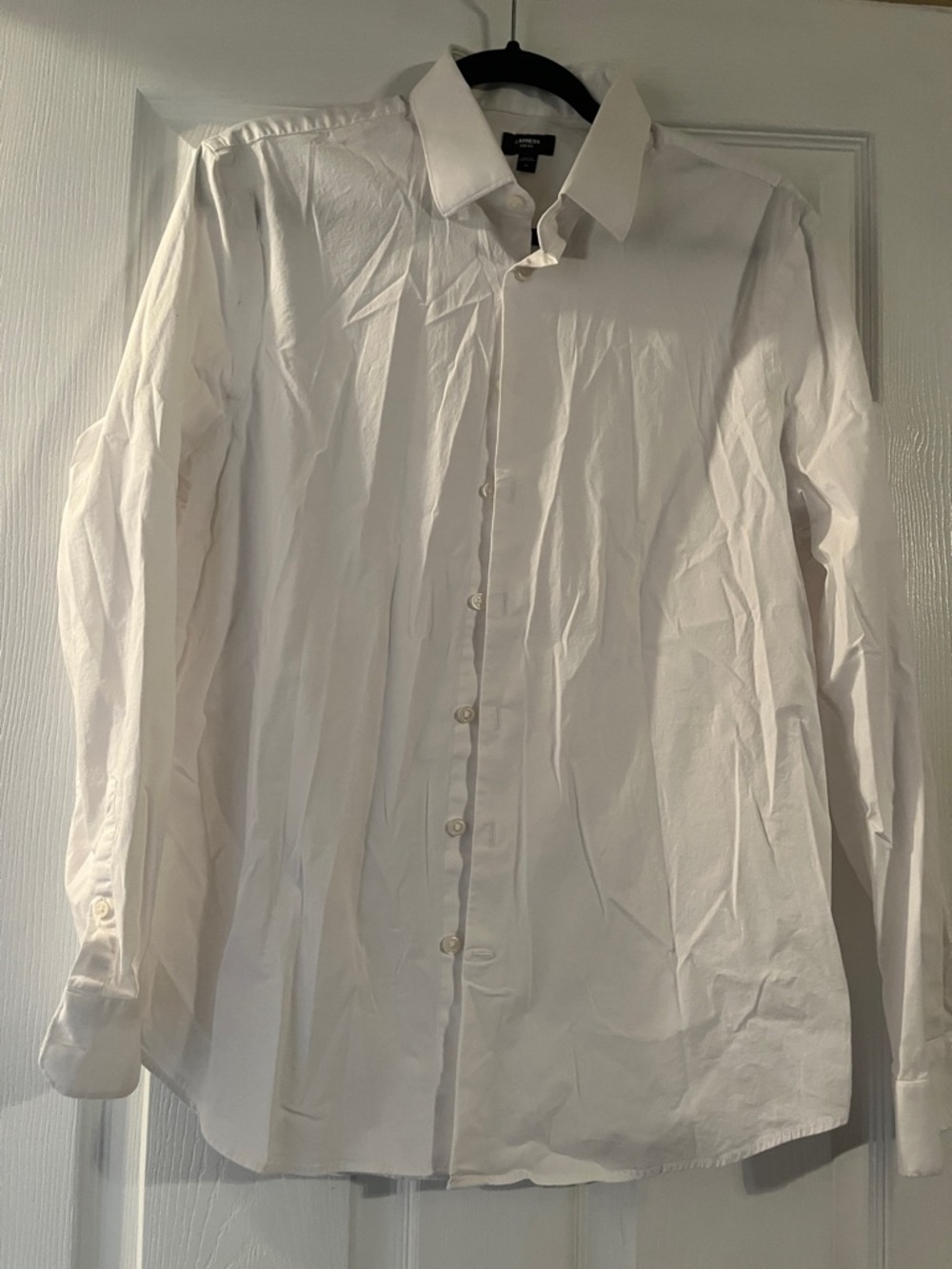 Express Men's White Dress Shirt - Long Sleeve Button-Down